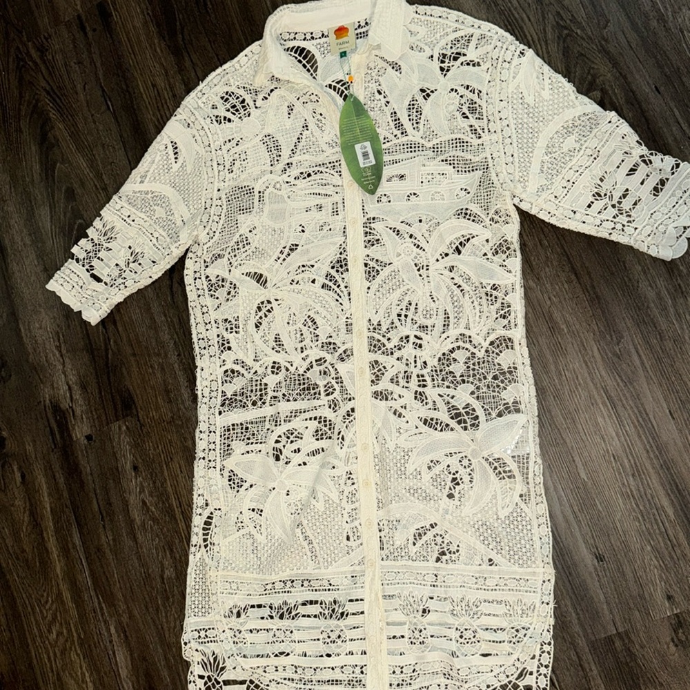 NWT Off White Guipure Lace Shirtdress size S